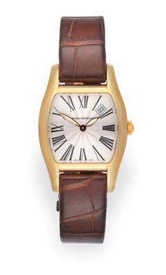 Lot 1181 - An 18 Carat Gold Tonneau Shaped Calendar Wristwatch, signed Girard Perregaux, model:...