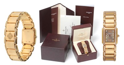 Lot 1182 - A Lady's 18ct Rose Gold Diamond Set Wristwatch, signed Patek Philippe, model: Twenty 4, ref:...