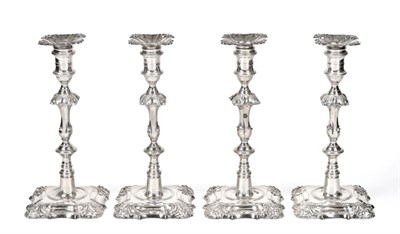 Lot 1200 - A Set of Four George II Silver Candlesticks, by John Hyatt and Charles Semore, London, 1759,...