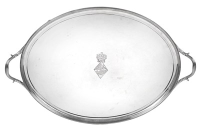 Lot 1214 - A George III Silver Tray, by Thomas Hannam and John Crouch, London, 1800, oval and with reeded rim