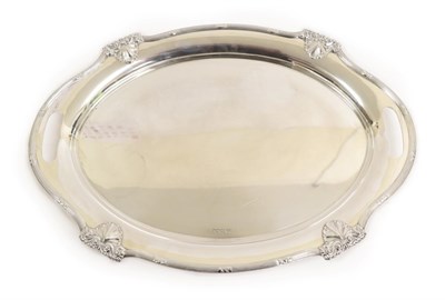 Lot 1253 - A George VI Silver Tray, by Walker and Hall, Sheffield 1949, shaped oval and with a shell and...