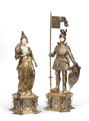 Lot 1260 - A Pair of German Parcel-Gilt Silver and Ivory Figures, by Wilhelm Weinranck, Hanau, First...