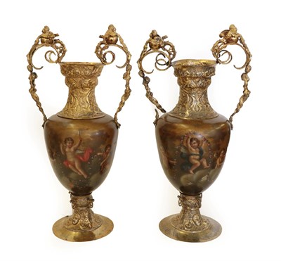 Lot 1263 - A Pair of Silver-Gilt Mounted Vernis Martin Vases, Apparently Unmarked, Probably 19th Century...