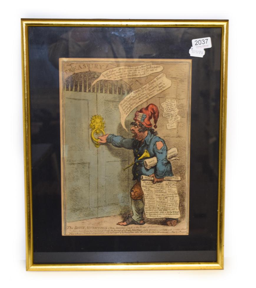 Lot 2037 - Gillray (James) The Daily Advertiser; Vide Dundas's Speech in the House of Commons. '' For a...