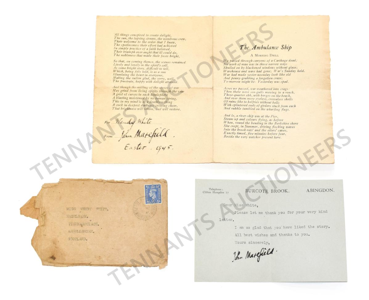 Lot 2046 - Masefield (John) The Ambulance Ship, A Morning Drill, no date, four page printed poem,  'For...