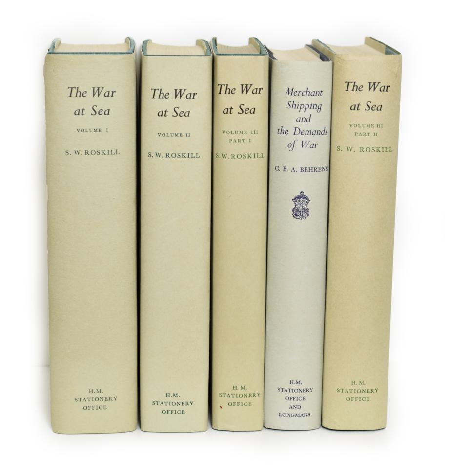 Lot 2059 - Roskill (S.W.) The War at Sea, 1939-1945, Vols 1-3 (Pts. I & II), 1954-61, Behrens (C.B.A.),...