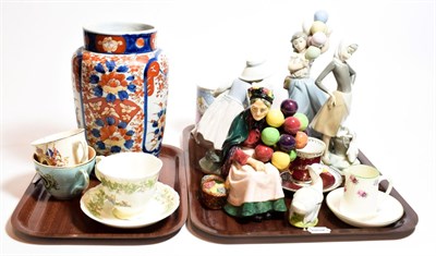 Lot 7 - A group of ceramics including a Japanese Imari vase, Lladro and Nao figures, Royal Doulton etc (two