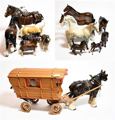 Lot 9 - Beswick horses including: Hunter, H260; Canting Shire, 975; and Bois Roussel Racehorse, 701;...