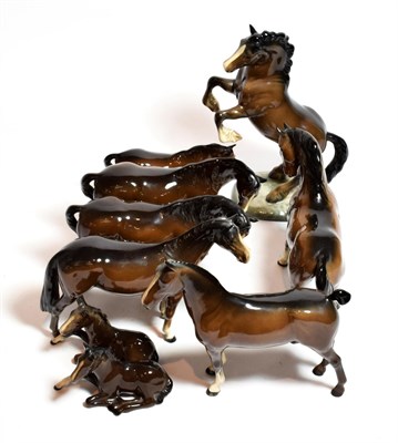 Lot 20 - Beswick horses and foals including: Welsh Cob (Rearing), first version, 1014, Horse (Head...