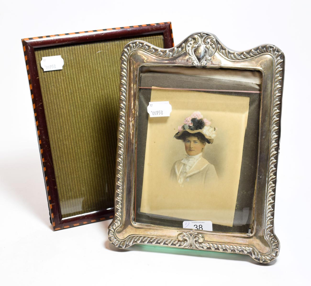 Lot 38 - A Silver photograph frame, Chester, engraved Xmas 1901, together with a chequer decorated...