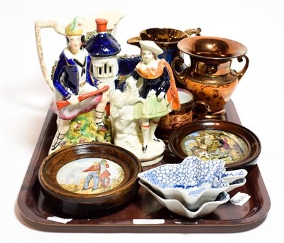 Lot 39 - Two 19th century pratt ware pot lids, a pair of William Adams porcelain pickle dishes,...