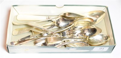 Lot 94 - A collection of silver and silver plated flatware, mostly 19th, various dates and makers, 20oz 4dwt