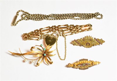 Lot 97 - A 9 carat gold Victorian brooch, length 4.4cm; a Victorian brooch, stamped '9CT', length 4.4cm;...