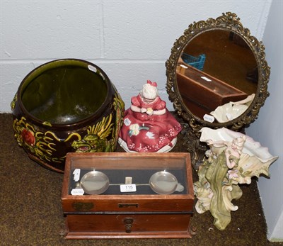Lot 115 - A Henry Troemner cased set of scales; a gilt metal mirror on stand; a Victorian jardiniere; and two