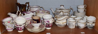 Lot 116 - A large quantity of 19th century Sunderland lustre wares and Spode bat printed wares, with...
