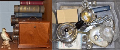Lot 118 - A collection of assorted silver, silver plate and other items, including: a plated teapot and cream