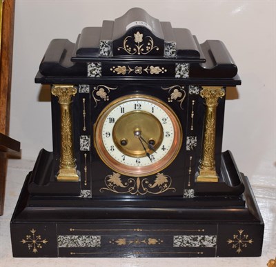 Lot 134 - A black slate and marble striking mantel clock, circa 1870