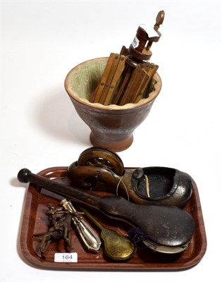 Lot 164 - Two cased scales, wool winder, stoneware mould etc