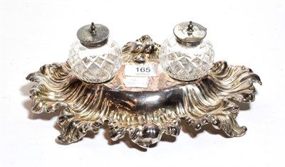 Lot 165 - A Victorian silver plated desk standish by James Dixon & Son, of Rococo influence with twin...