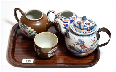 Lot 166 - An 18th century Chinese Export polychrome teapot, metal handle, a/f; together with an 18th...