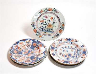 Lot 167 - Six various Chinese porcelain polychrome plates, Qianlong, floral decoration, (a.f.) (6)