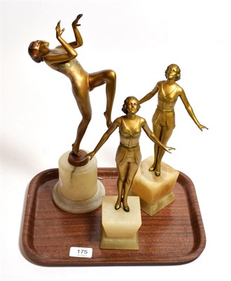 Lot 175 - Three Art Deco spelter figures on onyx bases (3)