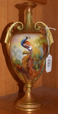 Lot 183 - Jack Southall for Royal Worcester, a hand-painted blush ground twin handled vase, signed,...