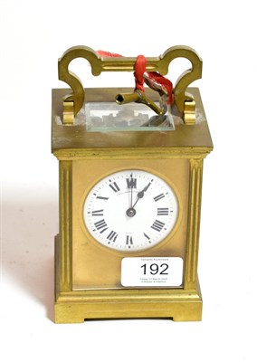 Lot 192 - A brass carriage time piece with enamelled dial, signed Collingwood & Sons