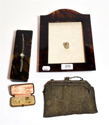 Lot 200 - A Silver mesh purse; a silver thimble; a silver wristwatch; a tiepin stamped 9ct; a silver...