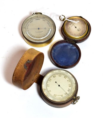 Lot 201 - A brass cased J Hicks, London pocket watch barometer in case; a  leather cased pocket...