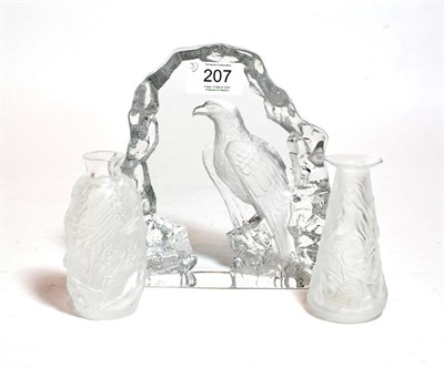 Lot 207 - A Johansson  Sweedish glass ornament of an eagle, a Lalique glass dwarf vase decorated with...