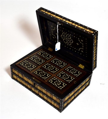 Lot 219 - An Anglo-Indian porcupine quill veneered workbox and cover, circa 1880, of rectangular form...