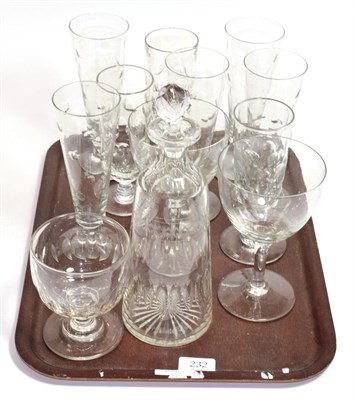 Lot 232 - 19th century and later glass including tall sundae glasses; wines; and a decanter etc