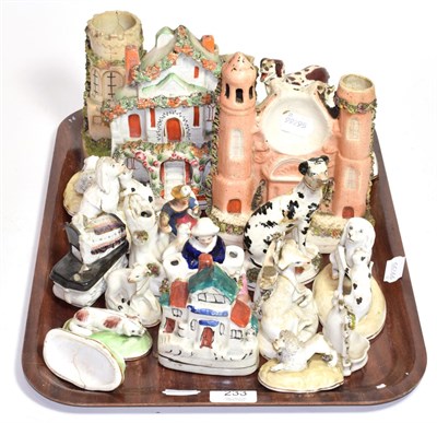 Lot 233 - Assorted 19th century Staffordshire figures and flatbacks, including various animals, pastille...