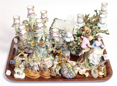 Lot 240 - Assorted 19th century Continental porcelain figures, including a pair of German figural candelabra