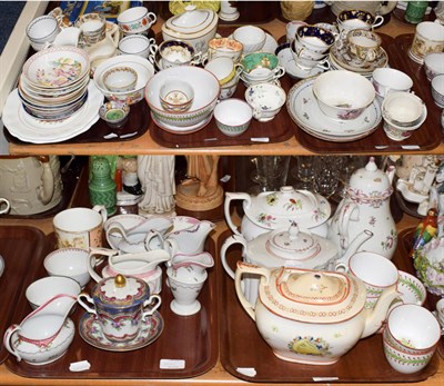 Lot 244 - Five trays of 18th and 19th century mostly English porcelain including New Hall, Spode and...