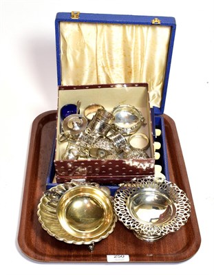 Lot 250 - Silver including napkin rings and salts, various dates and makers; and assorted plated wares (qty)