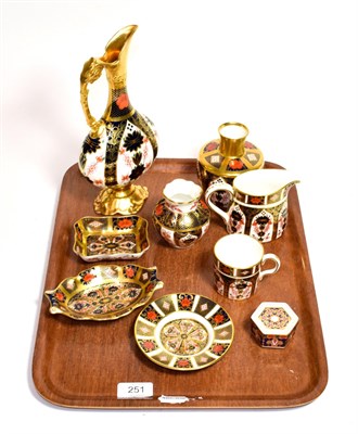 Lot 251 - Royal Crown Derby Imari: a ewer, two vases, a jug, coffee can and saucer, trinket box and two...