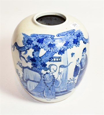 Lot 254 - A Chinese blue and white ginger jar, bearing six character marks, probably 19th century,...