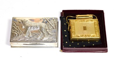 Lot 279 - A sterling silver cigarette box, by Sin Yong Kwong Han, embossed with dog in a landscape, 8oz 4dwt