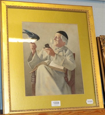 Lot 1008 - J*C* Harrison (19th century) Monk with a magpie, watercolour, signed and dated 1890, 30cm by 25cm