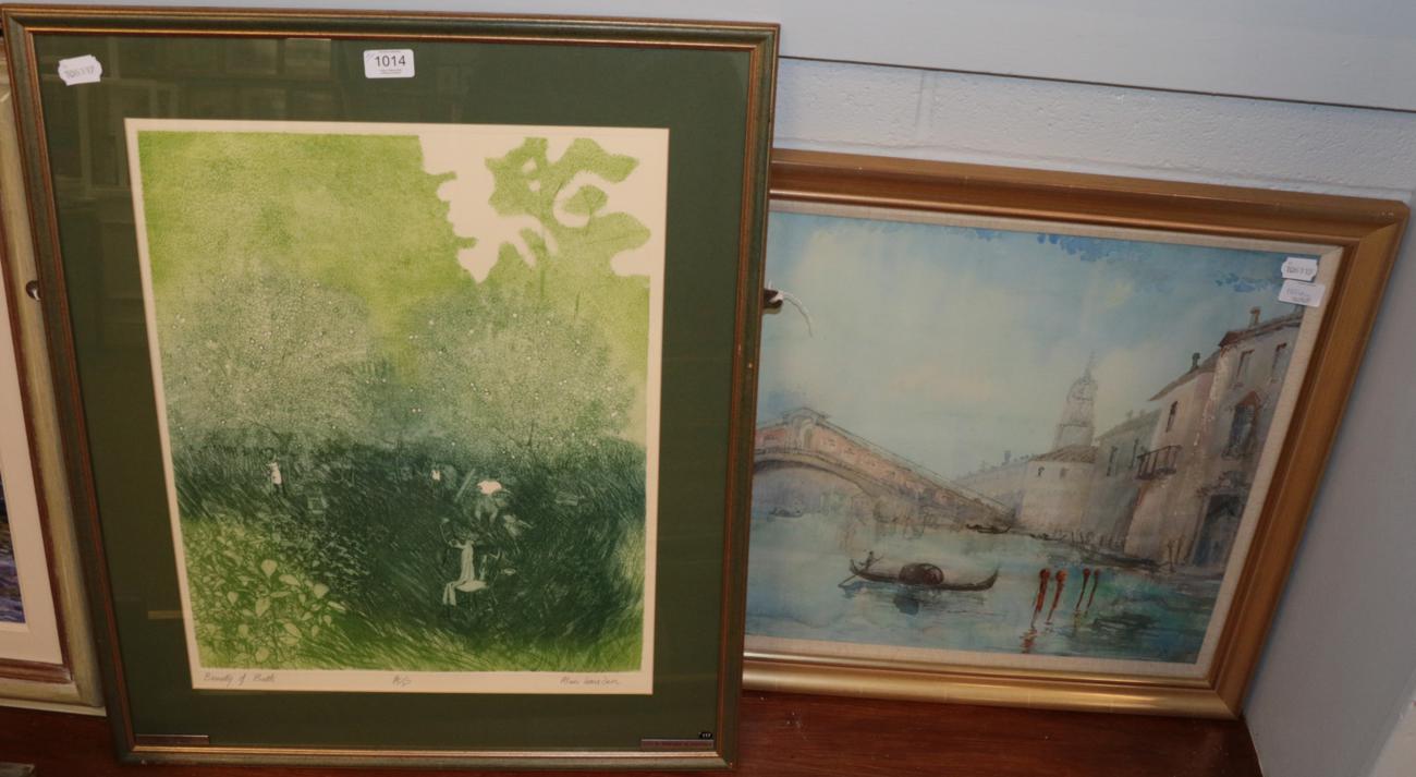 Lot 1014 - Alan Lumsden, Beauty of Bath, signed and inscribed woodblock print; together with a watercolour...