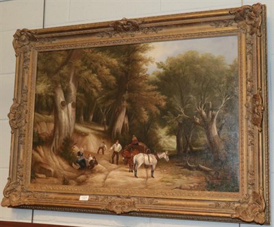 Lot 1025 - Richard Criner (19th/20th century) Rustic figures having a picnic by the roadside, signed oil...