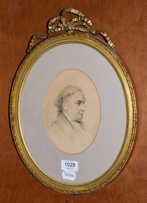 Lot 1028 - British School (19th century), Portrait of a gentleman head and shoulders, pencil study, oval