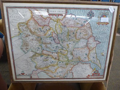 Lot 1037 - Speede (John) 'Yorkshire' hand coloured map, with 'William Hogarth 1764', stipple engraving (2)
