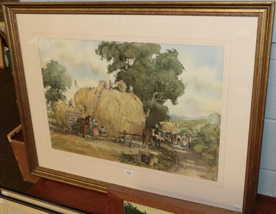 Lot 1052 - E R Sturgeon, signed, figures in a hay making scene 49cm by 73.5cm