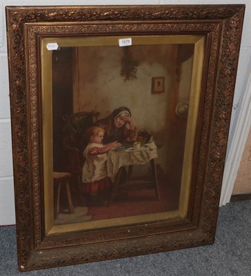 Lot 1075 - John Morgan Smith (19th century) Interior with grandmother and child, signed, oil on canvas,...