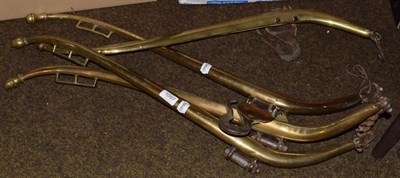 Lot 1097 - Two pairs of decorative patent brass hanes with brass hearts