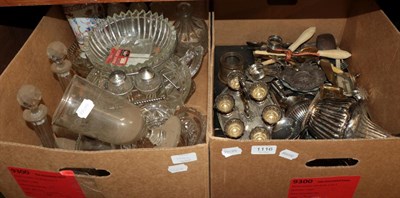 Lot 1116 - Two boxes of miscellaneous glasswares and silver plated wares, 19th/20th century in date (a.f.)...