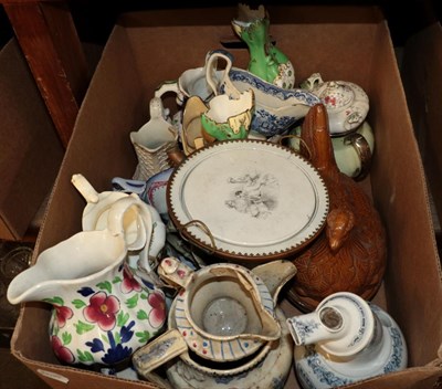 Lot 1127 - A box of miscellaneous 19th and 20th century pottery and porcelain (a.f.) (qty)